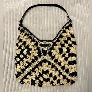 Boho style woven straw handbag